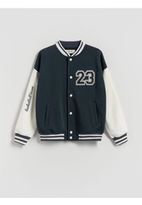 Reserved - Bluza bomber oversize - granatowy. Kolor: niebieski. Materiał: dzianina, bawełna #1