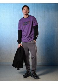 4f - 4F T-shirt regular z nadrukiem męski - fioletowa XL. Okazja: na co dzień. Kolor: fioletowy. Materiał: materiał. Wzór: nadruk. Styl: casual #2