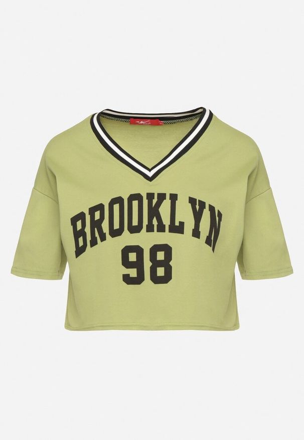 Born2be - Zielony Bawełniany T-shirt z Napisem Nitanelia. Okazja: na co dzień. Kolor: zielony. Materiał: bawełna. Wzór: napisy. Styl: casual