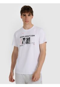 4f - 4F T-shirt regular z nadrukiem męski - biały XL. Okazja: na co dzień. Kolor: biały. Materiał: materiał, bawełna. Wzór: nadruk. Styl: casual #1