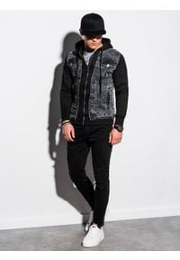 Ombre Clothing - Kurtka męska jeansowa C322 - czarna - XXL. Typ kołnierza: kaptur. Kolor: czarny. Materiał: jeans. Styl: klasyczny