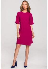 Sukienki.shop - Sukienka elegancka z podwójnym przodem z klamrą fioletowa. Okazja: do pracy. Kolor: fioletowy. Typ sukienki: kopertowe. Styl: elegancki #1