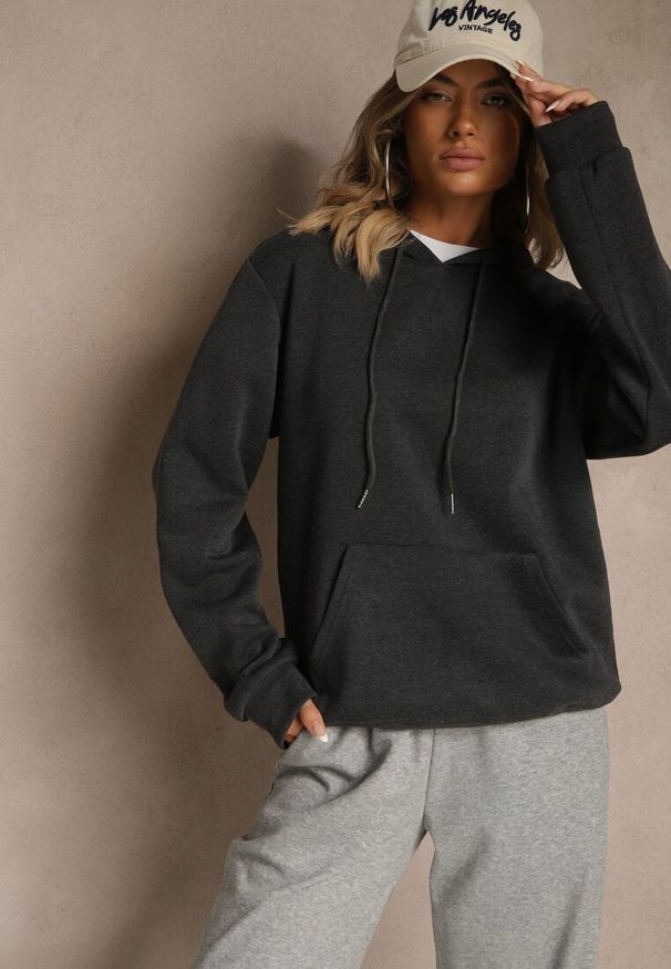 Renee - Ciemnoszara Bluza z Kapturem Ozdobiona Ściągaczami Invila. Okazja: na co dzień. Typ kołnierza: kaptur. Kolor: szary. Wzór: aplikacja. Styl: casual, elegancki