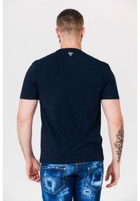 Guess - GUESS Granatowy t-shirt męski z odblaskowym logo, Rozmiar S. Kolor: niebieski