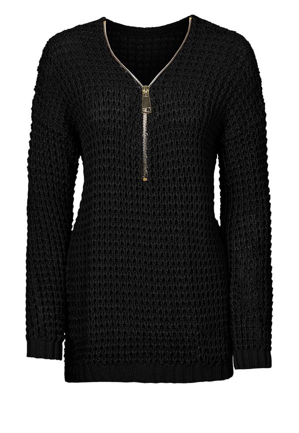 Sweter dzianinowy z zamkiem bonprix czarny. Kolor: czarny. Materiał: dzianina