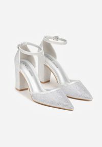 Born2be - Srebrne Czółenka na Obcasie Ozdobione Brokatem i Cyrkoniami Prisnara. Zapięcie: sprzączka. Kolor: srebrny. Wzór: aplikacja. Obcas: na obcasie. Styl: klasyczny, elegancki. Wysokość obcasa: średni #2