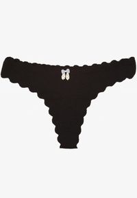 Born2be - Czarne Bawełniane Majtki Stringi z Prążkowanej Tkaniny Eziane. Kolor: czarny. Materiał: prążkowany, bawełna, tkanina #1