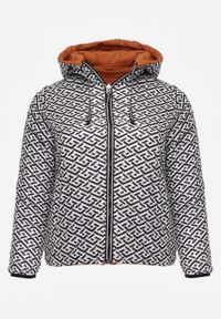 Born2be - Pomarańczowa Dwustronna Kurtka Pikowana z Kapturem Zidila. Okazja: na spacer, na co dzień. Typ kołnierza: kaptur. Kolekcja: plus size. Kolor: pomarańczowy. Materiał: jeans. Wzór: geometria. Styl: casual, sportowy #5