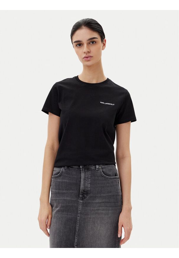 Karl Lagerfeld - KARL LAGERFELD T-Shirt A2W17097 Czarny Regular Fit. Typ kołnierza: dekolt w karo. Kolor: czarny. Materiał: bawełna