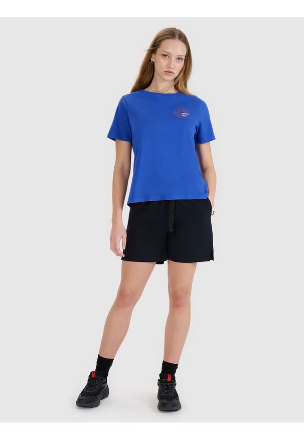 4f - 4F T-shirt regular z nadrukiem damski - niebieski M. Okazja: na co dzień. Kolor: niebieski. Materiał: bawełna, jersey, dzianina. Długość rękawa: krótki rękaw. Długość: krótkie. Wzór: nadruk. Styl: casual, sportowy, klasyczny