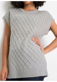 Sweter w warkocze bonprix jasnoszary melanż. Kolor: szary. Materiał: akryl, materiał, bawełna, elastan, poliamid. Wzór: melanż #4