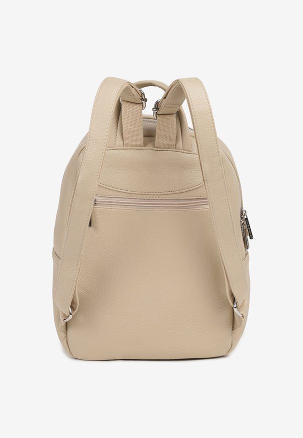 Born2be - Beżowy Mały Plecak z Ozdobnym Suwakiem i Rączką Dralzeri. Kolor: beżowy. Styl: elegancki, biznesowy