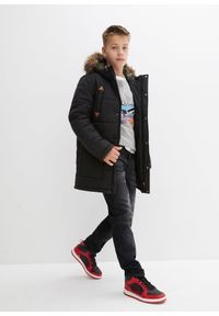bonprix - Kurtka funkcjonalna zimowa chłopięca z kapturem ze sztucznym futerkiem i detalami z imitacji skóry. Typ kołnierza: kaptur. Kolor: czarny. Materiał: futro, skóra. Sezon: zima #2