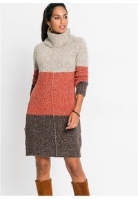 bonprix - Sukienka dzianinowa. Typ kołnierza: golf. Kolor: brązowy. Materiał: dzianina. Sezon: jesień #1