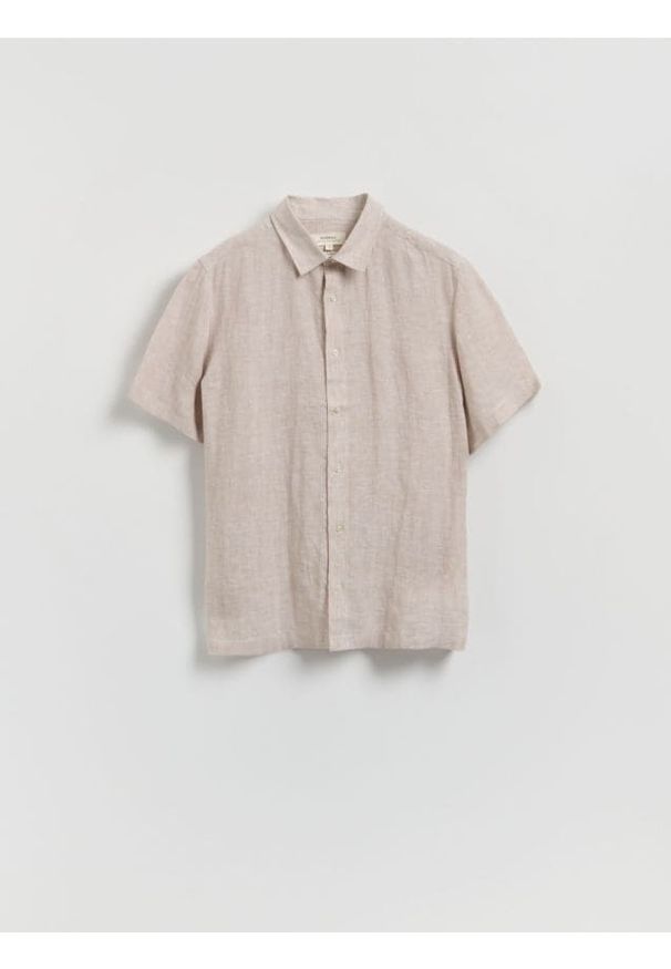 Reserved - Lniana koszula regular fit - beżowy. Kolor: beżowy. Materiał: len