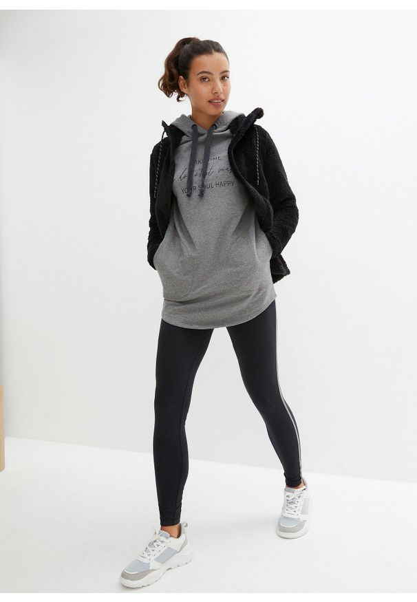 bonprix - Dres sportowy z długą bluzą i legginsami (2 części). Kolor: szary. Materiał: dresówka. Długość: długie. Styl: sportowy