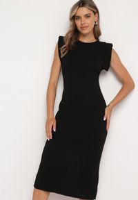 Born2be - Czarna Sukienka Bodycon z Prążkowanej Dzianiny z Rozcięciem Roleria. Okazja: na co dzień. Kolor: czarny. Materiał: prążkowany, dzianina. Długość rękawa: bez rękawów. Typ sukienki: bodycon. Styl: casual, elegancki #3