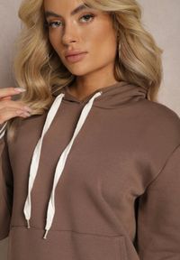 Renee - Brązowa Bluza Kangurka z Bawełny ze Ściągaczami w Paski i Kapturem Gaiana. Typ kołnierza: kaptur. Kolor: brązowy. Materiał: bawełna. Długość rękawa: długi rękaw. Długość: długie. Wzór: paski #5