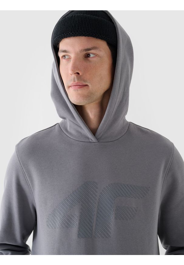 4f - 4F Bluza dresowa nierozpinana z kapturem męska - szara XL. Okazja: na co dzień. Typ kołnierza: kaptur. Kolor: szary. Materiał: dresówka. Wzór: nadruk, ze splotem, gładki. Styl: sportowy, casual