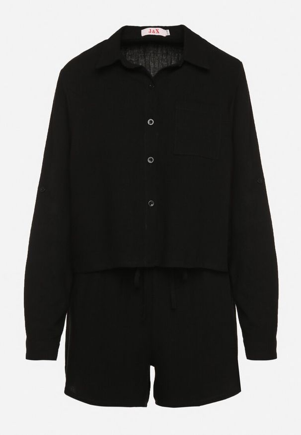 Born2be - Czarny Komplet z Lnem i Wiskozą Szorty i Krótka Koszula Neothiela. Kolor: czarny. Materiał: wiskoza, len