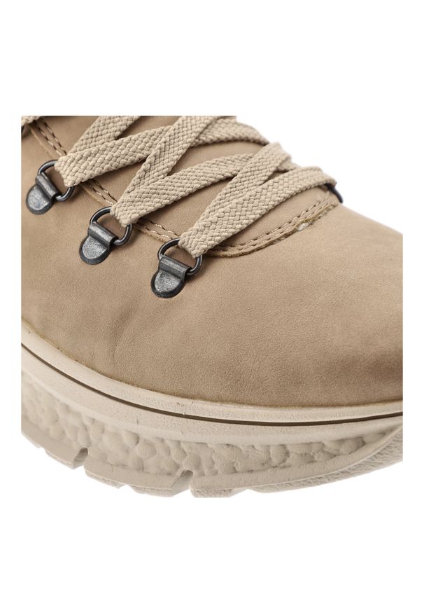 Brązowe Botki Rieker Ocieplane Obuwie Damskie. Okazja: na co dzień, na spacer. Kolor: beżowy. Materiał: skóra ekologiczna. Szerokość cholewki: normalna. Obcas: na obcasie. Styl: klasyczny, casual, elegancki. Wysokość obcasa: średni