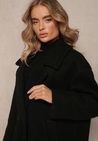Renee - Czarny Dwurzędowy Płaszcz Oversize z Wełną Spolete. Kolor: czarny. Materiał: wełna. Styl: elegancki #4