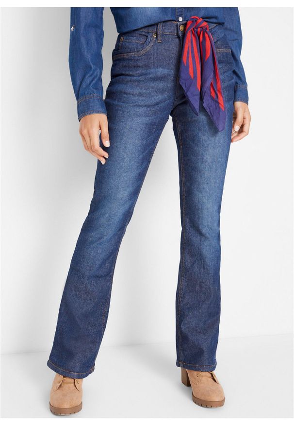 bonprix - Dżinsy ocieplane bootcut, wysoki stan. Stan: podwyższony. Kolor: niebieski