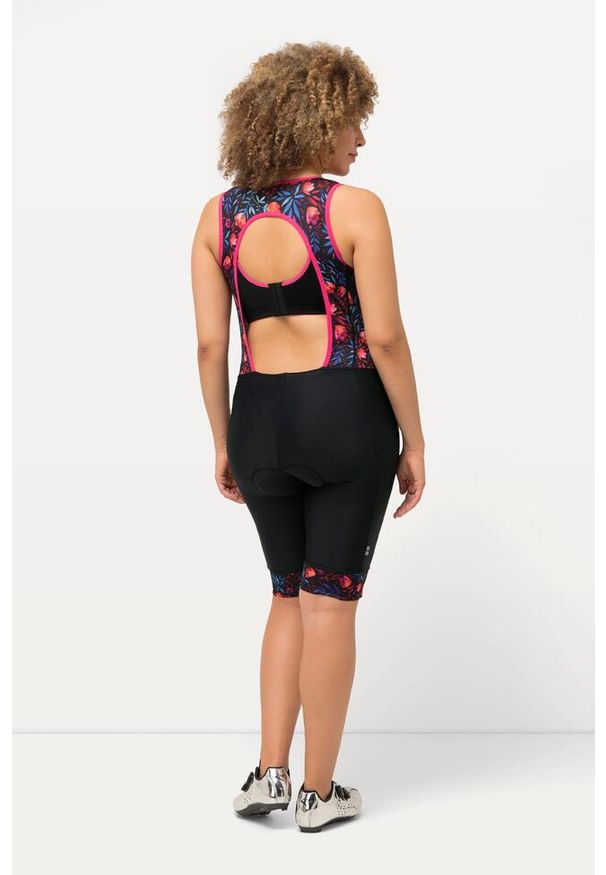 ULLA POPKEN - Damskie Spodenki rowerowe wypełnienie na pośladkach szelki szybkoschnące. Kolekcja: plus size. Kolor: czarny. Materiał: elastan, poliamid, materiał. Długość: krótkie