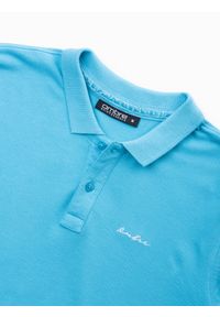 Ombre Clothing - Koszulka polo z dzianiny pique - niebieska V3. Typ kołnierza: polo. Kolor: niebieski. Materiał: dzianina. Wzór: haft #5
