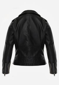 Born2be - Czarna Klasyczna Kurtka Ramoneska w Motocyklowym Stylu Kelmi. Okazja: na co dzień. Kolor: czarny. Materiał: poliester, skóra, jeans. Styl: klasyczny #6