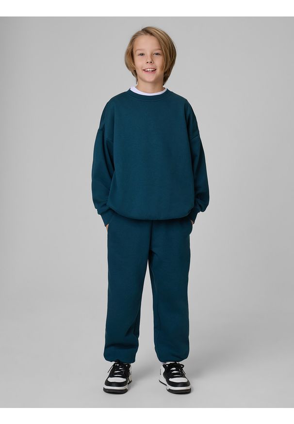 4f - 4F Komplet dresowy chłopięcy - turkusowy 134/140 (8-10 lat). Okazja: na co dzień, na uczelnię, do domu. Typ kołnierza: bez kaptura. Kolor: turkusowy. Materiał: dresówka. Sezon: lato. Styl: casual