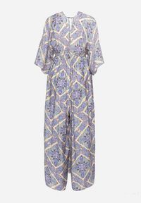 Born2be - Niebieski Kombinezon Boho z Gumką w Talii Wiązany na Plecach z Szerokimi Nogawkami Rodolia. Okazja: na co dzień. Kolor: niebieski. Długość rękawa: krótki rękaw. Długość: krótkie. Styl: boho #7