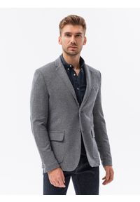 Ombre Clothing - Marynarka męska casual - granatowa V2 - Rozmiar: S. Okazja: na co dzień. Kolor: niebieski. Materiał: bawełna, poliester, dzianina. Wzór: kwiaty. Styl: casual