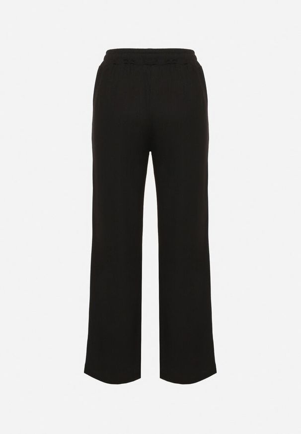 Born2be - Czarne Spodnie z Gumką w Pasie i Szeroką Nogawką Mironia. Okazja: na co dzień. Kolor: czarny. Styl: elegancki, casual