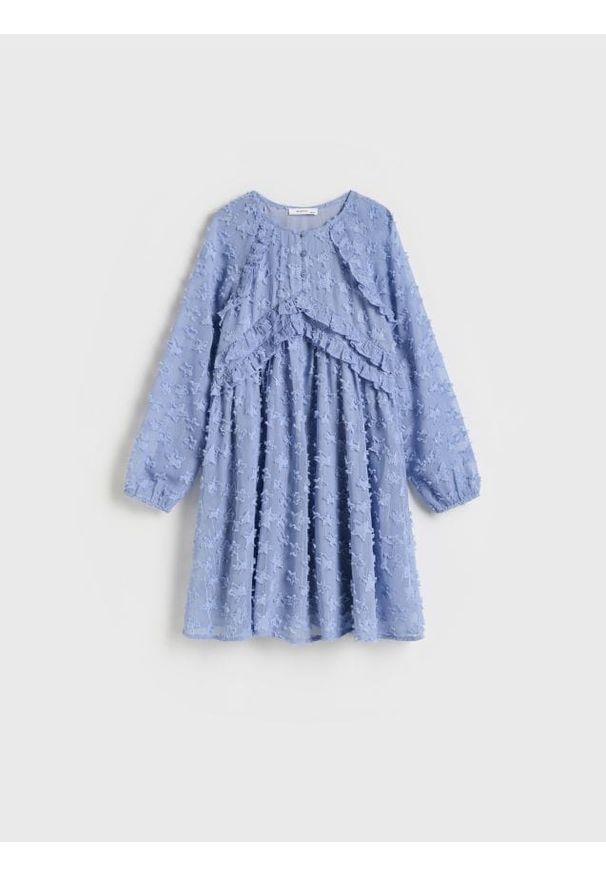 Reserved - Sukienka z długim rękawem - granatowy. Kolor: niebieski. Materiał: dzianina. Długość rękawa: długi rękaw