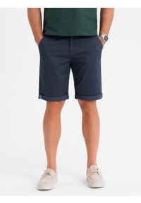 Ombre Clothing - Męskie klasyczne szorty chino z podwiniętą nogawką - granatowe V10 - Rozmiar: XXL. Kolor: niebieski. Materiał: elastan, bawełna. Sezon: lato. Styl: klasyczny #4