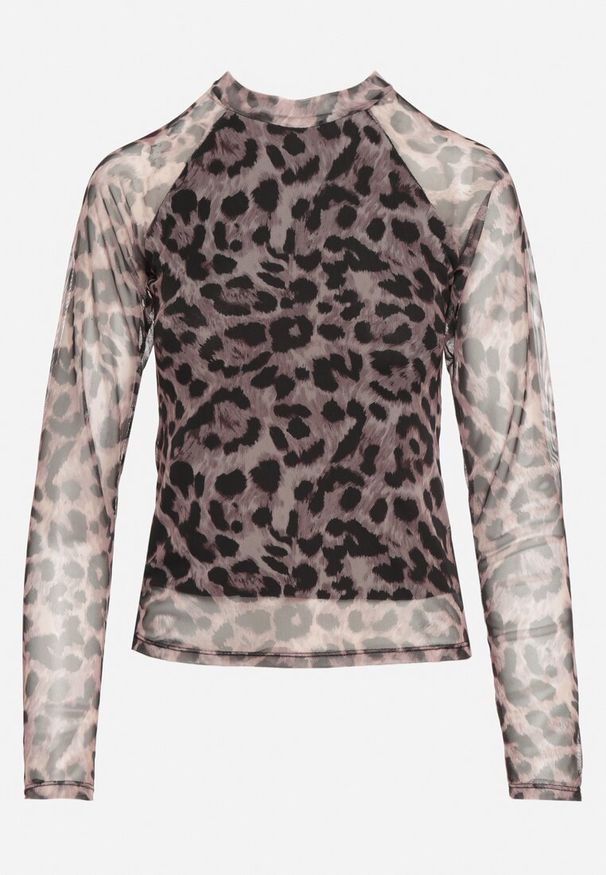 Born2be - Beżowa Siateczkowa Bluzka z Elastyczną Podszewką Semiralla. Okazja: na co dzień. Kolor: beżowy. Materiał: jeans. Długość rękawa: długi rękaw. Długość: długie. Wzór: aplikacja. Styl: casual, elegancki