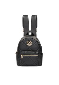 Kazar - Czarny skórzany plecak z dużym monogramem. Kolor: czarny. Materiał: syntetyk, skóra. Wzór: aplikacja. Styl: klasyczny #1