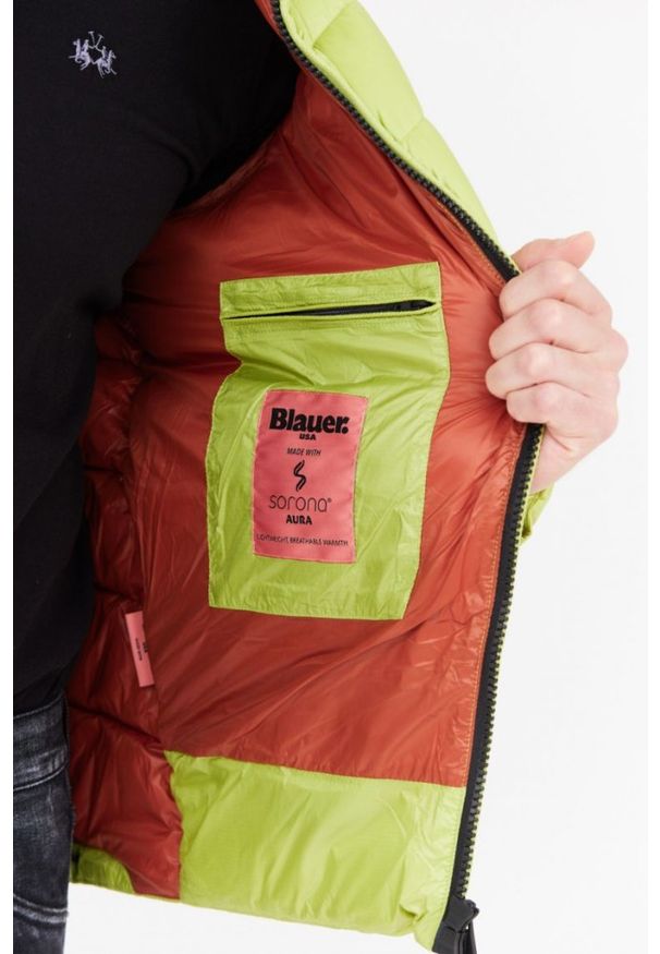 Blauer USA - BLAUER Jasnozielona puchowa kurtka męska Virgil z kapturem, Rozmiar 3XL. Typ kołnierza: kaptur. Kolor: zielony. Materiał: puch