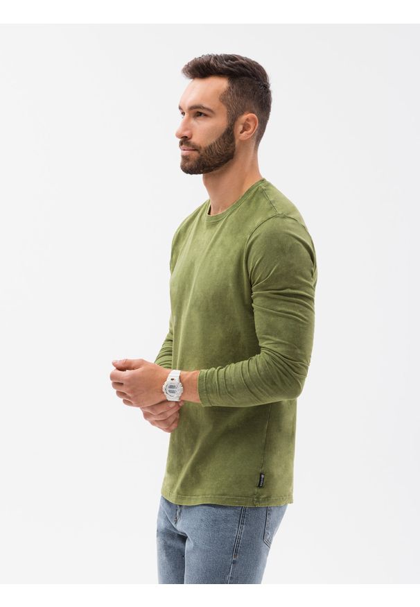 Ombre Clothing - Longsleeve męski bez nadruku L131 - oliwkowy - XXL. Kolor: oliwkowy. Materiał: bawełna. Długość rękawa: długi rękaw