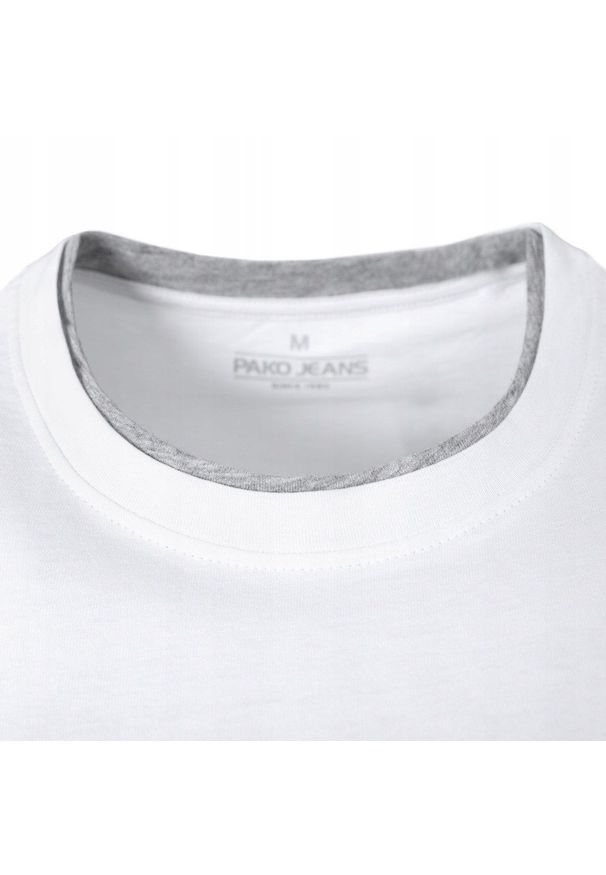 Jednokolorowa Koszulka z Lamówką - Pako Jeans - Biała. Okazja: na co dzień. Kolor: biały. Materiał: bawełna. Styl: casual