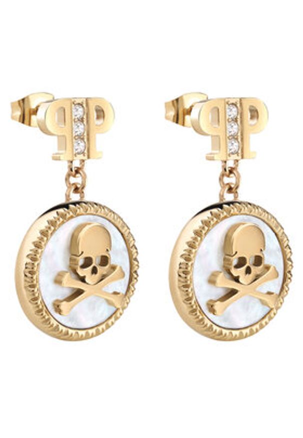 Philipp Plein - PHILIPP PLEIN Kolczyki Plein Mini Logo PJ2EA08EU Złoty. Materiał: metalowe. Kolor: złoty