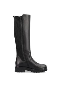 Skórzane kozaki damskie z elastyczną cholewką czarne Rieker Remonte D1B71-01. Kolor: czarny. Materiał: skóra. Szerokość cholewki: normalna #1