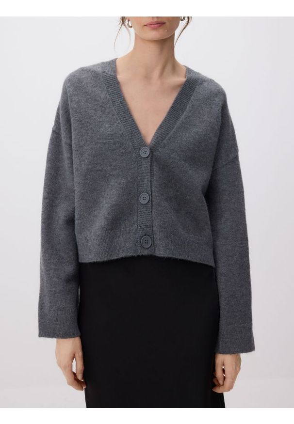 Reserved - Rozpinany kardigan - szary. Kolor: szary. Materiał: dzianina, wełna