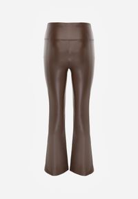 Born2be - Brązowe Spodnie Dzwony z Gumką w Pasie z Ekoskóry Arkani. Okazja: na co dzień, do pracy, na spotkanie biznesowe. Kolor: brązowy. Materiał: skóra. Styl: klasyczny, casual, biznesowy, elegancki #2