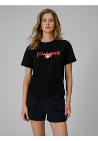 4f - 4F T-shirt loose z nadrukiem damski - czarny L. Okazja: na co dzień. Kolor: czarny. Materiał: materiał, bawełna, dzianina. Wzór: nadruk. Styl: casual #1