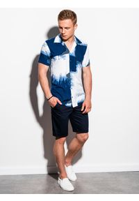 Ombre Clothing - Koszula męska z krótkim rękawem - niebieska K554 - L. Kolor: niebieski. Materiał: wiskoza. Długość rękawa: krótki rękaw. Długość: krótkie #4