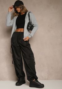 Renee - Szara Bluza Rozpinana z Bawełną i Kapturem Ozdobiona Sznurkami Ivila. Okazja: na co dzień. Kolor: szary. Materiał: bawełna. Wzór: aplikacja. Styl: sportowy, casual #5