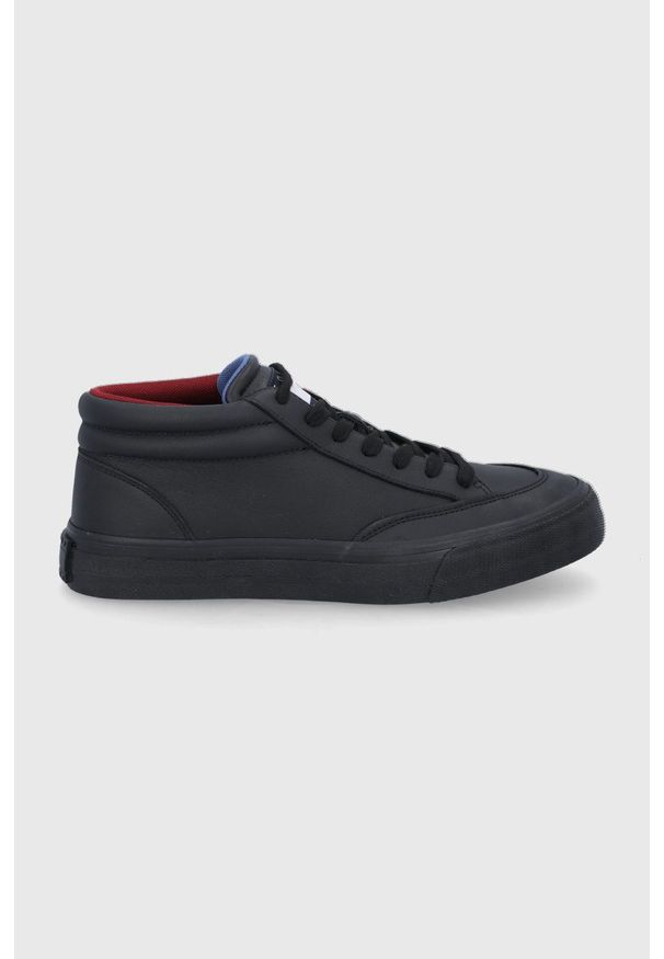 Tommy Jeans Buty skórzane kolor czarny. Nosek buta: okrągły. Zapięcie: sznurówki. Kolor: czarny. Materiał: skóra