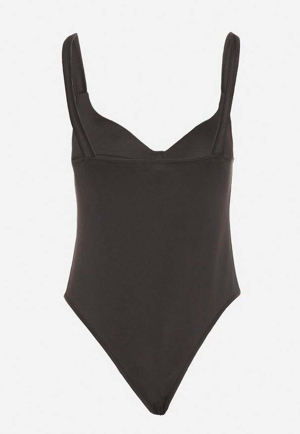 Born2be - Czarne Body z Usztywnionymi Miseczkami i Łańcuszkiem z Cyrkonii Teredi. Kolor: czarny. Materiał: jeans